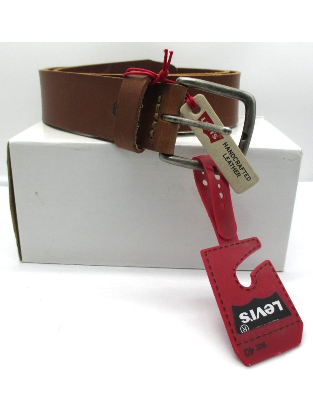 Levi's Handcrafted Leather Belt Men's Size 40 Brown With Antique Buckle NWT